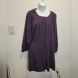 New old navy size L long sleeves tiered smocked embroidered dress pockets